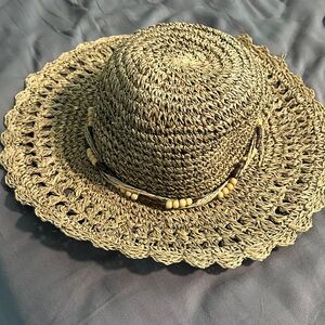 Stylish Tan Straw Hat with Beaded Band